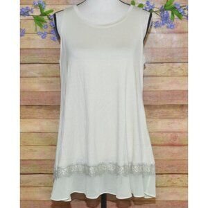 LOGO Layers Ladies Beige Pullover Tank Top Size M Lace Accent Sheer Hem
